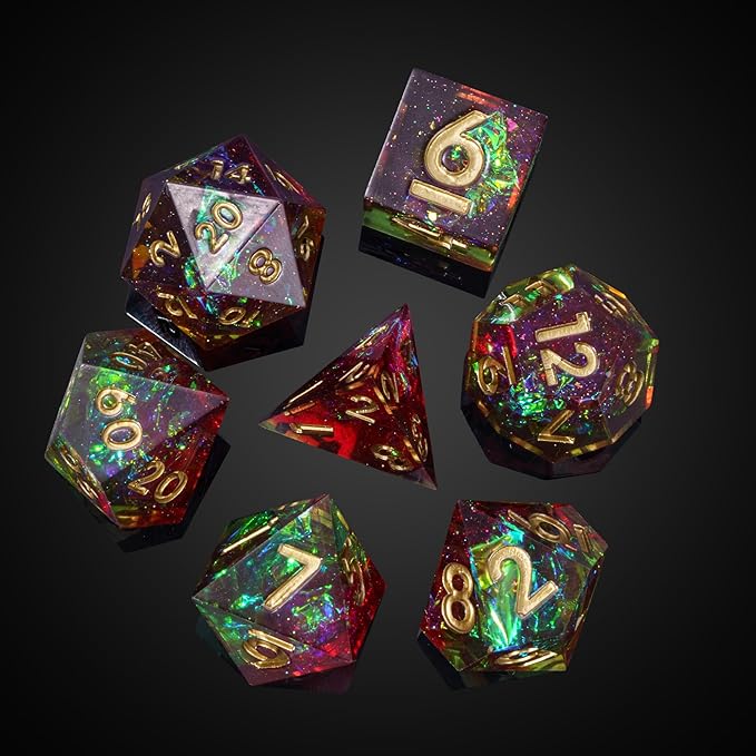 7PCS DND Dice Set,Handmade Sharp Edge Dice Set D&D RPG Polyhedral Die,for Dungeons and Dragons TTRPG Games Roleplaying Games Pathfinder,with Gift Box(Green with Red)
