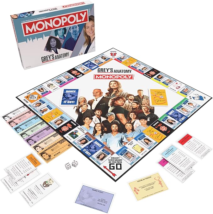 Monopoly: Grey's Anatomy Board Game | Featuring Ferry Boat, Clipboard, Scrub Top, and More | Buy, Sell, Trade Iconic Doctors from Miranda Bailey to Meredith Grey | Officially Licensed Collectible