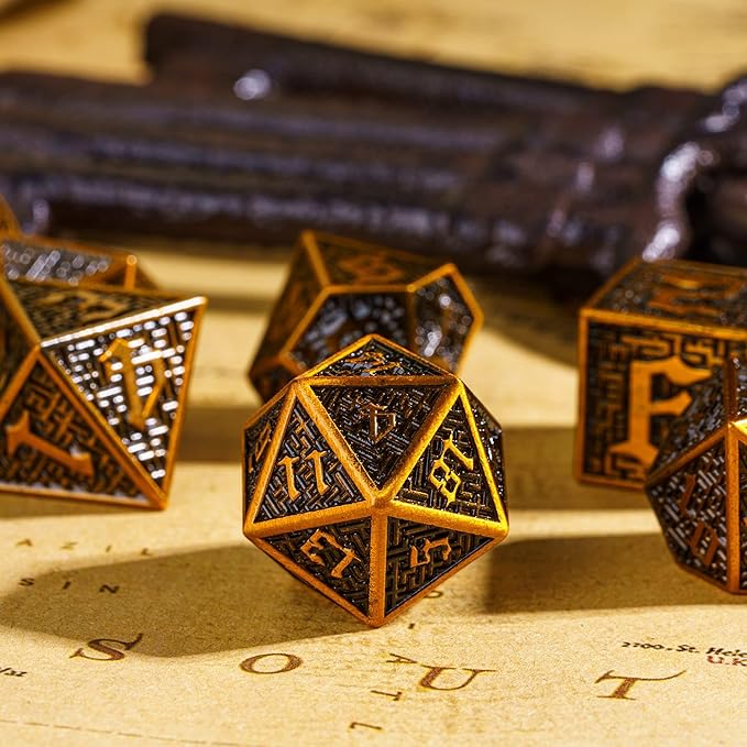 UDIXI Metal Dice Set D&D, 7 die DND Polyhedral Dice Set with Leather Pouch for RPG Dungeons and Dragons Role Playing Games TTRPG
