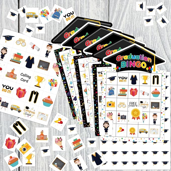 Graduation Bingo Games Cards Congrats Grad Game for 24 Players Class of 2025 Family Bingo for Boys Girls Kids Adults Classroom Activities Kindergarten Preschool High School College Party Supplies