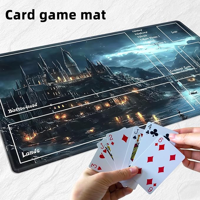 for MTG Playmat with Zones Storage Bag,for TCG Playmat and Playing Card Mat for Magic Board Games, Castle Non Slip Stitched Edges Game Mat, Rollable Foldable Card Playmats