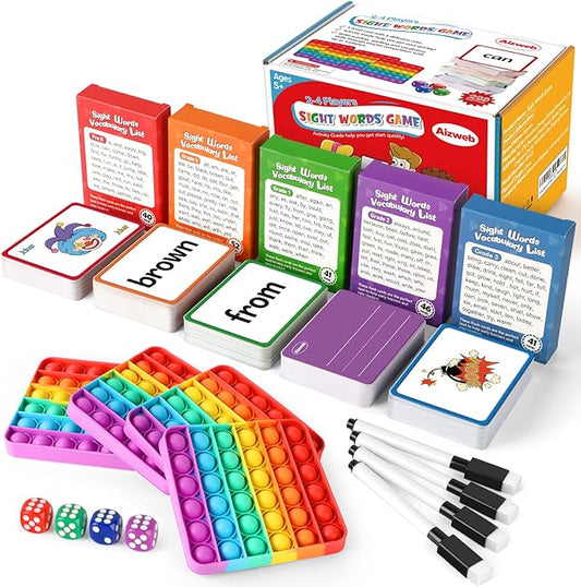 Aizweb Sight Word Game,Learn to Read Flash Card with Mat & Dice for Preschool Kindergarten 1st 2nd 3rd Grade,Educational Reading Learning Site Word for Kid Classroom Homeschool Supplies