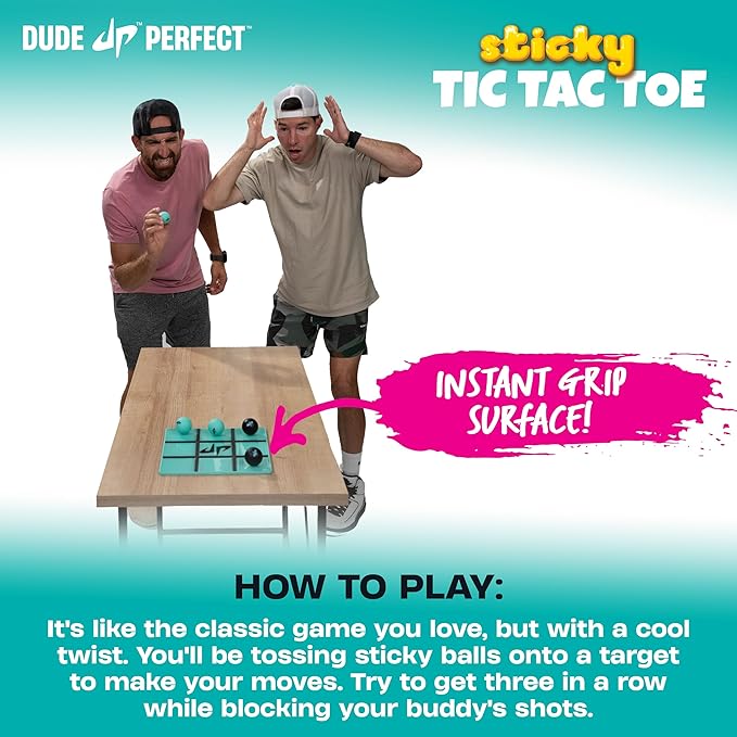 Dude Perfect Sticky Tic Tac Toe, Kids Tabletop Activity, for Family Game Night, for Gift and Parties, 2 Players, Ages 4+