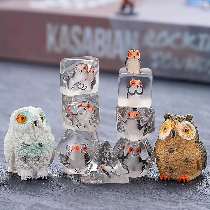 DND Resin Dice Set, Polyhedral D&D D and D Dice Inclusion Dice for Dungeons and Dragons MTG RPG (Owl)