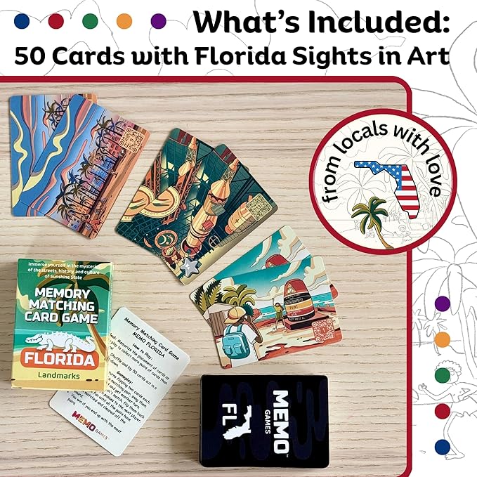 Memory Matching Card Game - Florida Landmarks – Fun & Educational Family Concentration Game for Kids, Adults & Seniors – Travel Pack