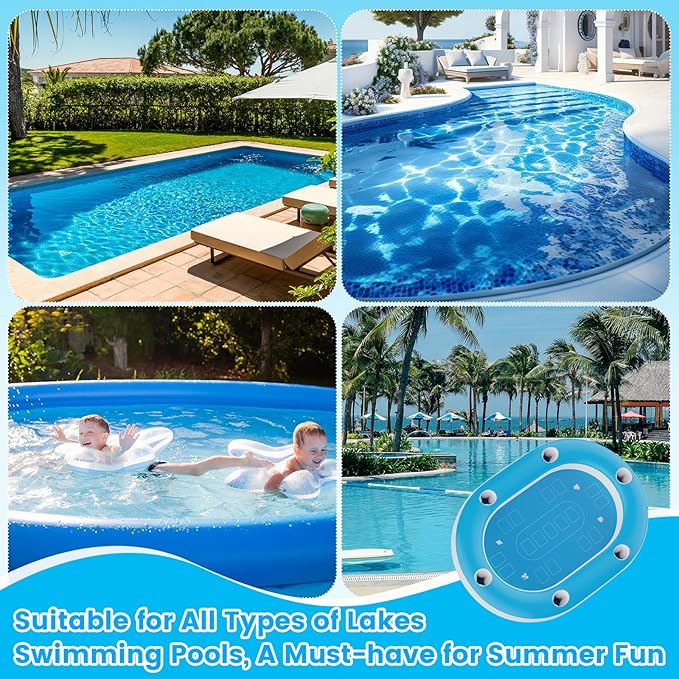Extra Large Floating Games Table with Waterproof Playing Cards, Inflatable Pool Bar for Adults, Pool Accessories Hot Tub Tray Inflatable Food Drink Holder for Summer Party Indoor Outdoor Beach Pool