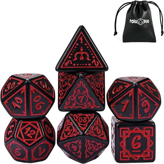 DND Dice Set -D&D Polyhedral Dice (7 Pcs) Druid Dice with Leather Dice Bag for Dungeons and Dragons Role Playing Dice Games RPGs(Druid - Black Red)