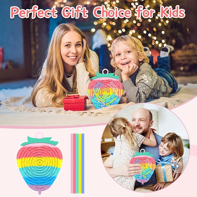 Silicone Sensory Activity Board,Double-Sided Busy Board for Fine Motor Skill,Fidget Toy for Calming, Stress, Anxiety, ADHD , Autism , Silent, No Mess , Kids 3+ & Adults(Strawberry,Colorful)