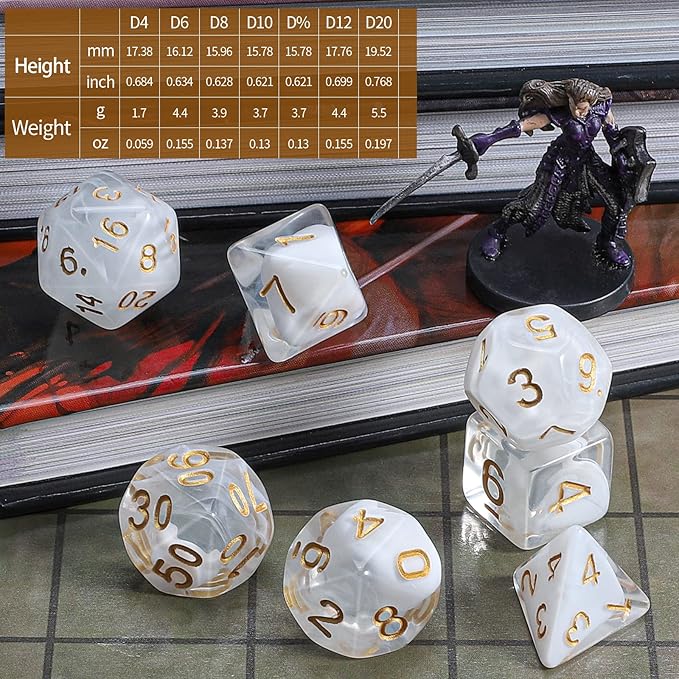 CiaraQ DND Polyhedral Dice Set with a Black Dice Bag for D&D RPG MTG Role Playing Table Games