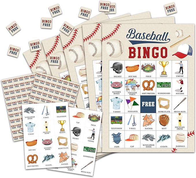 Baseball Bingo Card Game, Baseball Bingo Game for Adults, Sports Party Supplies, Favors, Baseball Party Decorations, Gift – 24 Players Bingo Game, C06
