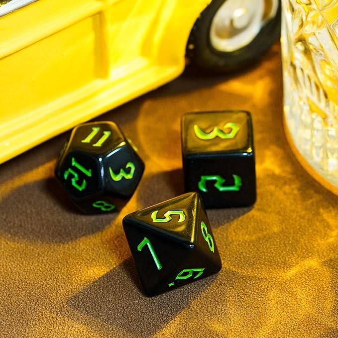 7-Die DND Dice Set Polyhedral Dice Set with a Leather Dice Bag, D&D Dice Set for Dungeons and Dragons, RPG, MTG Table Games (Black)