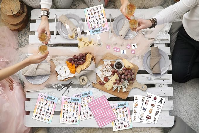 Cat Bingo Cards, Kitten Theme Game for 24 Players, Bingo Activities for Adult, Pawty Party Favors Supplies Decorations(01)