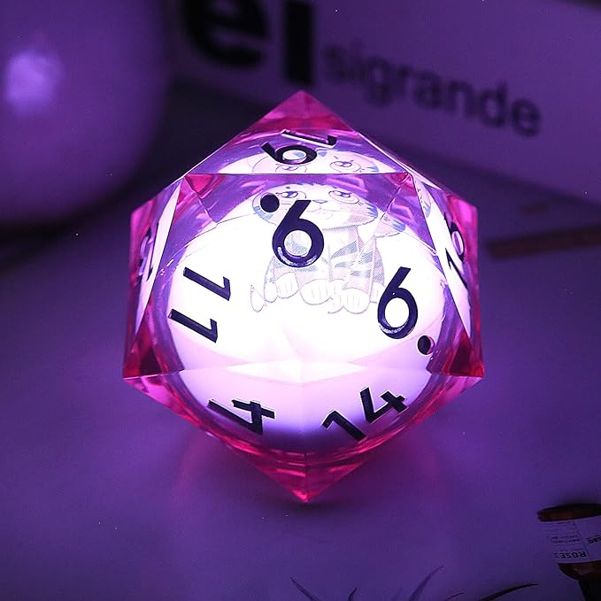 Liquid 55mm D20 Dice,DNDND LED 20 Sided DND Dice with Gorgeous Gift Velvet Pouch for Dungeons and Dragons (Cat)