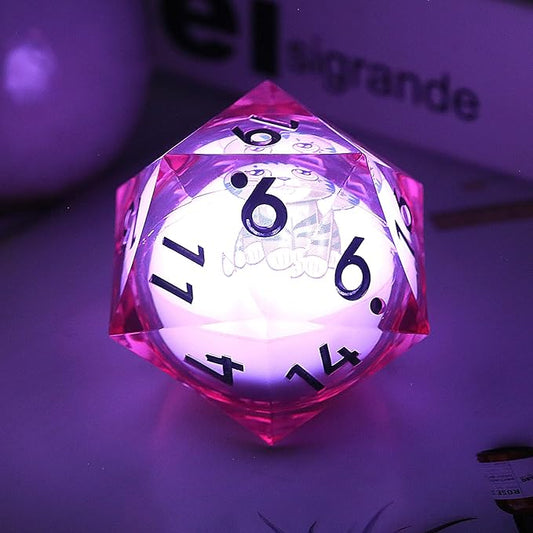 Liquid 55mm D20 Dice,DNDND LED 20 Sided DND Dice with Gorgeous Gift Velvet Pouch for Dungeons and Dragons (Cat)