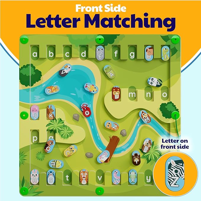 2 in 1 Animal Magnetic Alphabet Maze Board - ABC Learning Alphabet Games & Montessori Fine Motor Skills Toys for 3 4 5 Year Old Boys & Girls - Educational Letter Recognition Puzzle for Kids & Toddlers