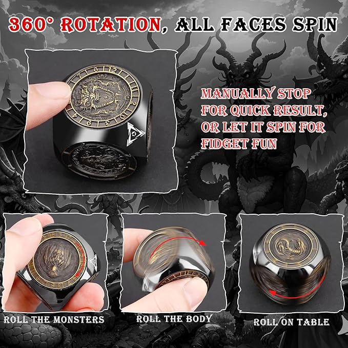 Haxtec Spinner Dice 7-in-1 Metal DND Dice Set Unique Dice Spinner Goblins Metal D&D Die for Dungeons and Dragons DND Gifts