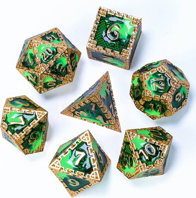 UDIXI Metal Dice Set D&D, 7PCS DND Polyhedral Dice Set Dragon d and d Dice Mint Green for Dungeons and Dragons Role Playing Game RPG and Other Tabletop Game