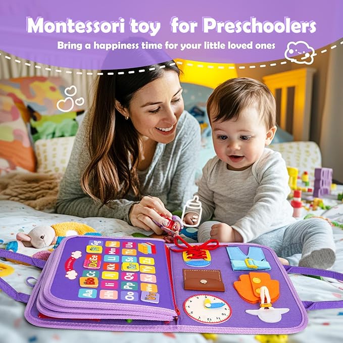 Busy Board for Toddlers 1-3, Montessori Busy Book Toys, Quiet Book Learning Toddler Toys for 1 2 3 4 Year Old Girl Birthday Gifts (Busy Book)