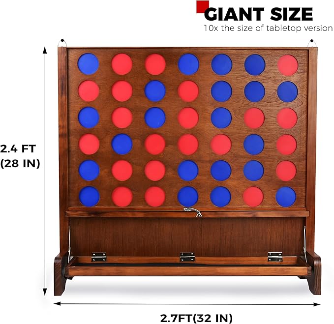 SPORT BEATS Giant Wooden 4 in a Row with Foldable Tray Connect Games Yard Giant Outdoor Beach Games - Two Ways to Play