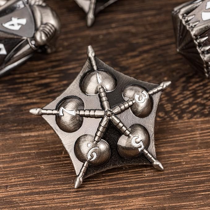 UDIXI Metal DND Dice Set, 7PCS Polyhedral D&D Dice Set Dragon for Dungeons and Dragons Role Playing Games (White Number)