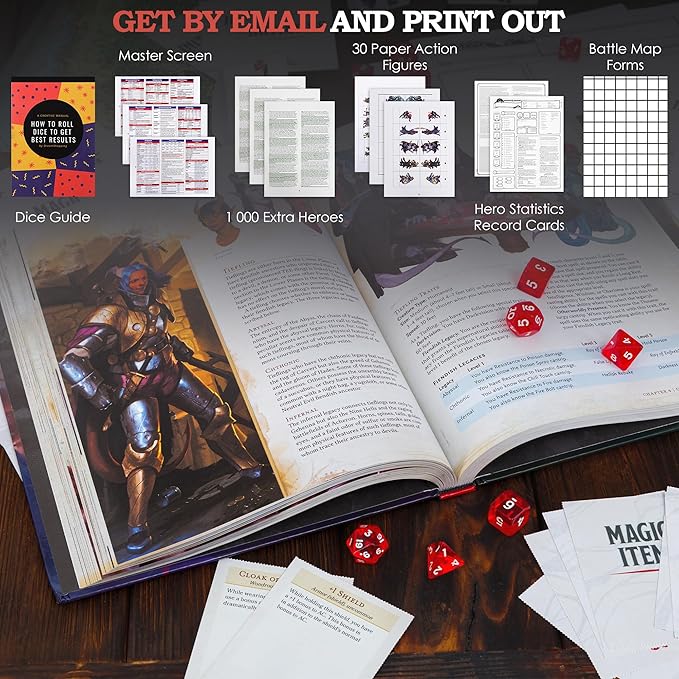 CraftyCrocodile Dungeons and Dragons 2024 Player's Handbook Bundled with DND 6 Dice Sets, Flannel Bags, Complete Printable Kit - Core Rulebook with D&D Starter Set Accessory - Tabletop Board Game
