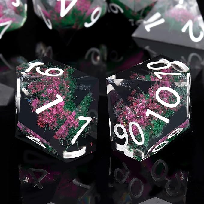 Haxtec Flower D&D Dice Set with Case - Polyhedral Dice, Sharp Edge Resin Dicia for TTRPGs DND Gift