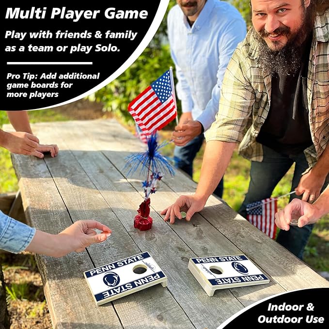 Tabletop Cornhole Game Set | Officially Licensed College Mini Football Cornhole Board Game | Includes Coins