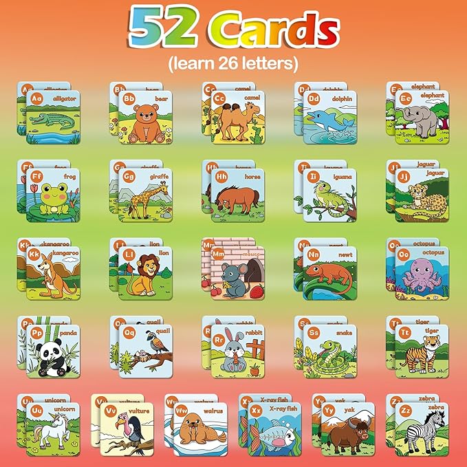 Aizweb Alphabet Match Game,Memory Game,52 Pcs ABC Learning Letter Flash Cards for Toddlers Ages 3 4 5,Educational Toys for Pre K Preschool Kindergarten Learning Activities Classroom Must Haves