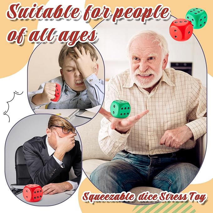 Zomiboo 2 Pcs Large Foam Dice Stress Balls Soft Jumbo 6 Sided Giant Dice Educational Learning Squeeze Anxiety Relieve Toy Gifts for Adults Kids Board Game Classroom(Red, Green,2.3 Inch)