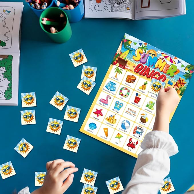 M AMFEOV Summer Bingo Game, Luau Summer Party Bingo Activities for 24 Players, Aloha Tropical Luau Party Games Supplies, Hawaiian Board Game for Summer Fun