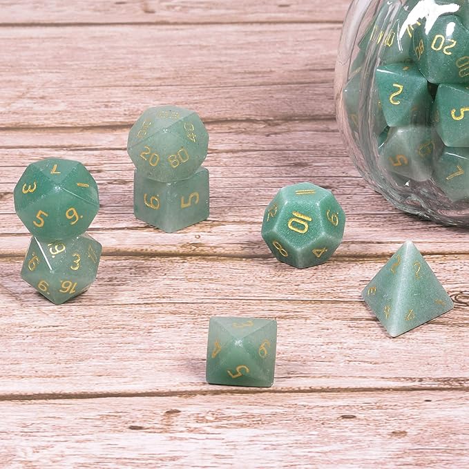 Nupuyai Healing Green Aventurine Crystal D&D Polyhedral Dice Set with Box for Dungeons and Dragons, Set of 7 Table Top Game Dice for RPG MTG Roleplaying Collection