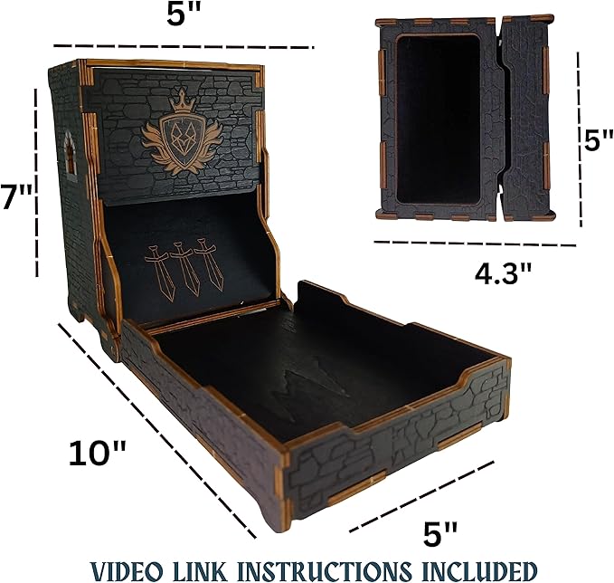 FOXBITE Dice Tower for Dungeons and Dragons Tower with Tray Wood Laser Etched DND Portable and Collapsible Dice Roller Perfect for Board Game and Tabletop RPG, Natural Wood Carved and Printed 5e