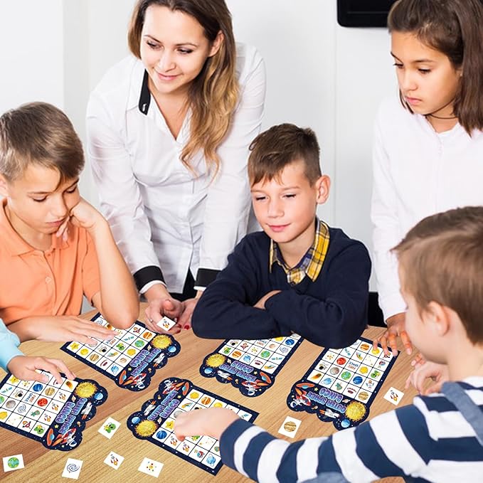 Space Bingo Game, 24 Players Outer Space Bingo Cards for Birthday Party Family Friends Large Group Activities