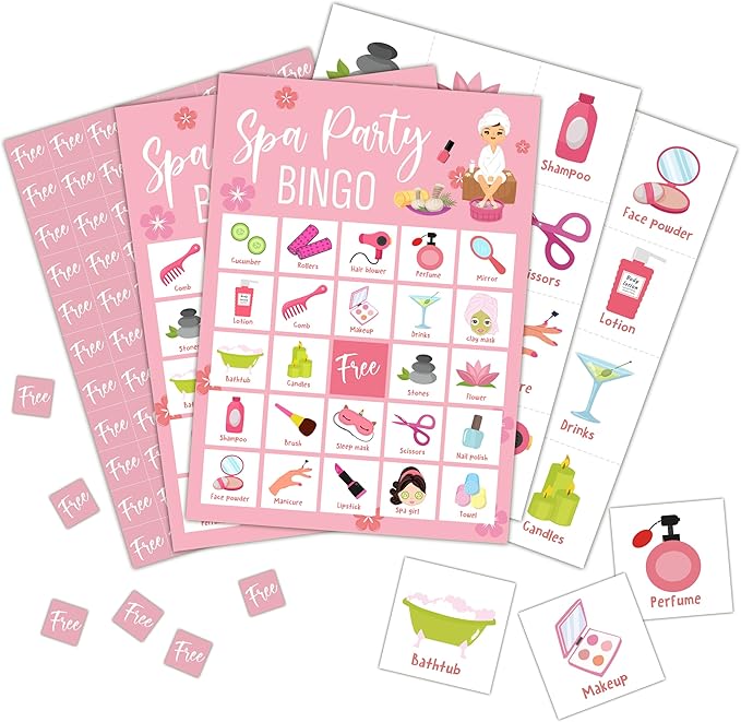 Spa Bingo Cards, Beauty Themed Bingo Games for 24 Players, Spa Games for Family Friends Large Group Activities, Sleepover Party Favors Supplies Decorations(23)