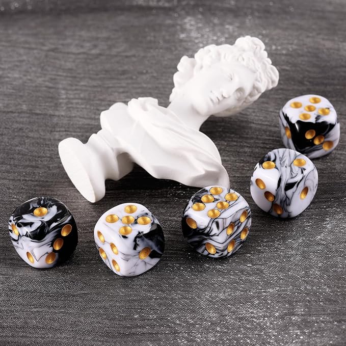24 of Pack 16MM 6 Sided Dice Set,Two Colours D6 Game Dice Set, 6 Sided Standard Dices for Yahtzee, Bunco or Teaching Math,with Portable Dice Pouch(Black and White)