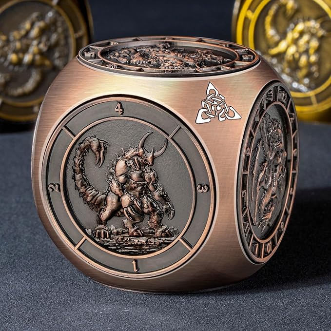 7 in 1 Spinner DND Dice Set, Metal D and D Dragon Dice with Gift Box, Role Playing Dice, Copper