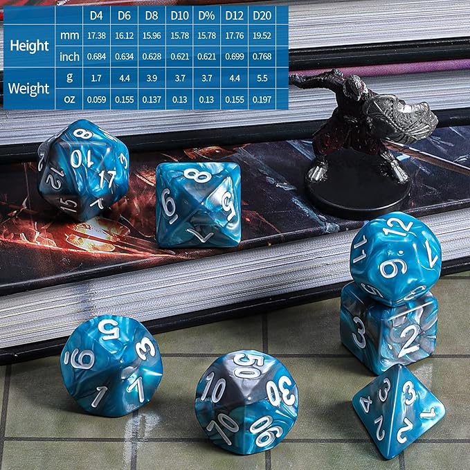 CiaraQ DND Polyhedral Dice Set with a Black Dice Bag for D&D RPG MTG Role Playing Table Games