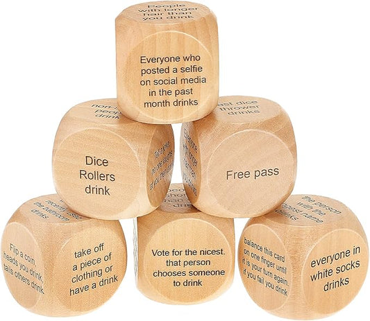 Hanaive 6 Pcs Party Drinking Bar Dice Game Resha Roulette Drinking Game Bachelorette Party for Adults White Elephant Gift Wedding Graduation Birthday(Bar Dice,Wooden)