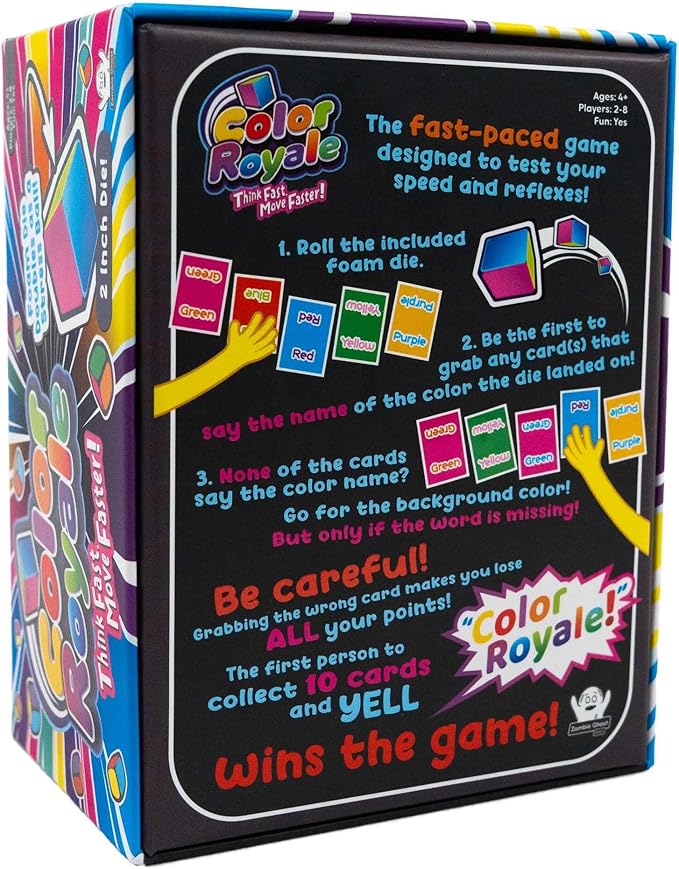 Color Royale - The Fast-Paced Game That Will Break Your Brain! - Fun Fast-Paced Family Party Card Game with Included Stress Ball Dice - Multiple Games Included in One - 4+ Ages