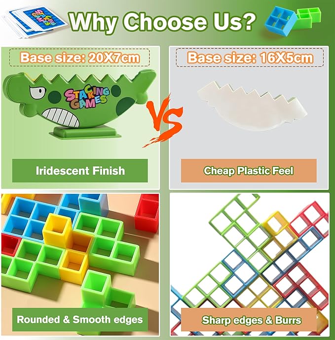 Stacking Balance Game for Kids & Adults - 3D Colorful Dinosaur Blocks 48PCS, Fine Motor Skill Development Toy, Retro Block Puzzle-Inspired Board Game, Gift for Ages 3+
