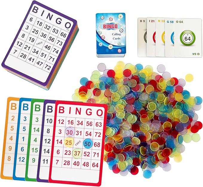 Yuanhe Complete Bingo Game Set - 100 Bingo Cards,1000 Chips and Deck of Calling Cards for Family,Large Groups,Parties,Game Nights