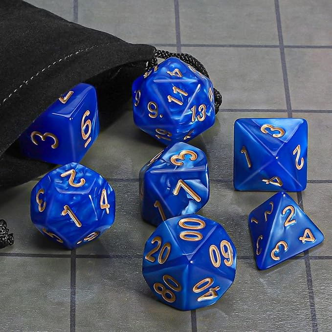 CiaraQ DND Polyhedral Dice Set with a Black Dice Bag for D&D RPG MTG Role Playing Table Games(Navy Blue)