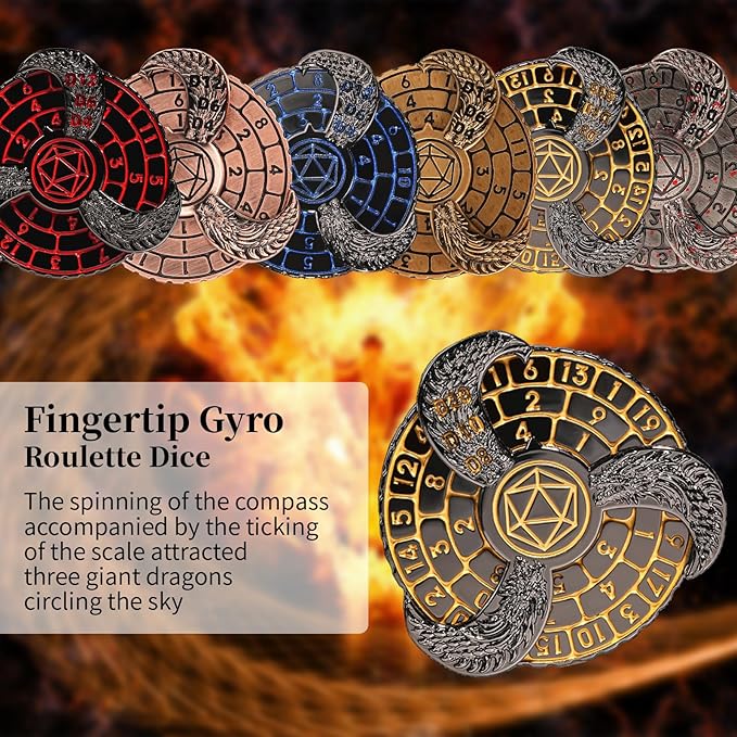 7-in-1 Fingertip Gyro Roulette DND Dice,Cool Spinning Games Fingertip Gyro, Metal Dice Set with Gift Box for Roleplaying Games Dungeons and Dragons RPG MTG Table Games