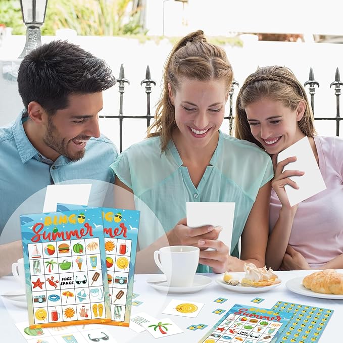 Summer Bingo Cards Summer Party Games Cards for Pool Birthday Beach Party Favors Supplies Decorations 24 Players Bingo Game - JK0109