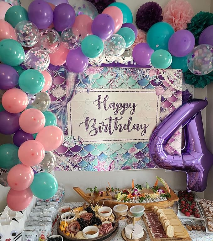 Pink and Purple Party Balloons, 50 Pcs 12 Inches Purple Pink Teal Blue Latex Balloon Purple and Pink Balloons for Girls Birthday Baby Shower, Birthday, Under The Sea Party Decorations