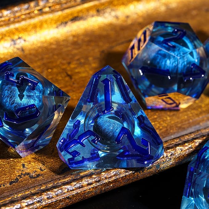 7PCS DND Dice Set,Dragon Eye Liquid Core Sharp Edge Dice Set RPG Polyhedral Die,for Dungeons and Dragons TTRPG Games Roleplaying Games Pathfinder,with Gift Box(Eyeball Blue)