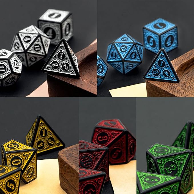 5 Sets Dice DND, Polyhedral Dice Set (35pcs) with Leather Dice Bag, D&D Dice Set for Dungeons and Dragons, RPG Table Games (Window Lattice Carved Series)