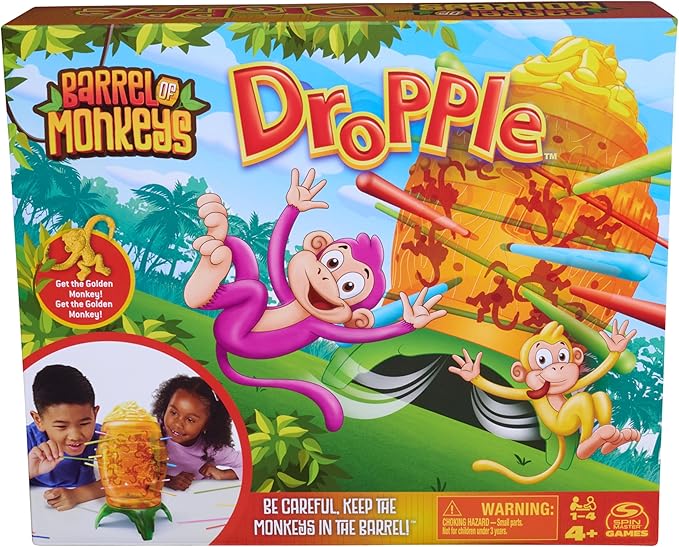 Spin Master Games, Barrel of Monkeys Dropple, A Fun Twist on Two Classic Games, Easy Activity Toy for Preschoolers, for Kids & Family, 2-4 Players, for Ages 4 & Up