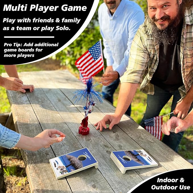Desktop Coin Bouncing Party Set | Tabletop Cornhole Board | Small Travel Game Includes Coins