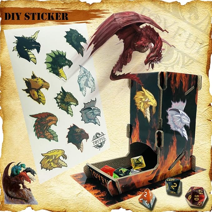 6 Sets DND Dice Polyhedral Dungeons and Dragons DND RPG MTG Table Game Dice Bulk with Free Six Drawstring Bags and D&D Dice Tower Black